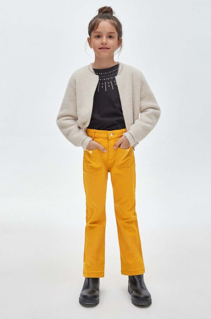 Mayoral pantaloni regular pentru copii din bumbac cu elastan galben 7504.8C.Junior.9BYX