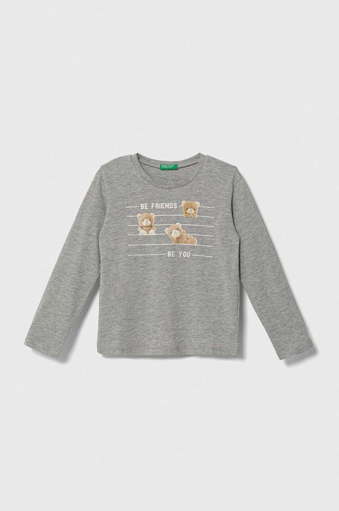 United Colors of Benetton longsleeve bawełniany dziecięcy nadruk szary 3VR5G10AY.P.SEASONAL