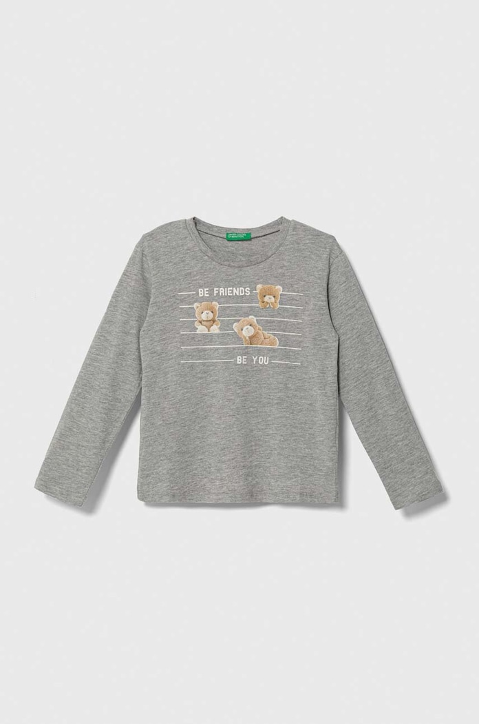 United Colors of Benetton longsleeve bawełniany dziecięcy nadruk szary 3VR5G10AY.P.SEASONAL