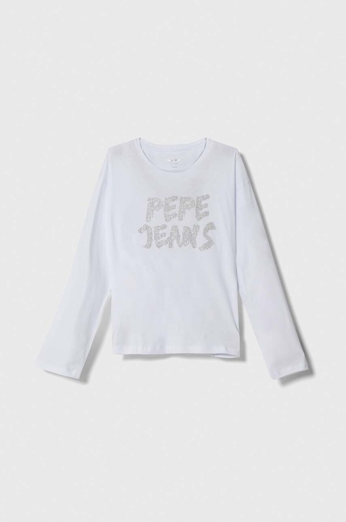 Pepe Jeans longsleeve din bumbac pentru copii imprimeu alb PG503043