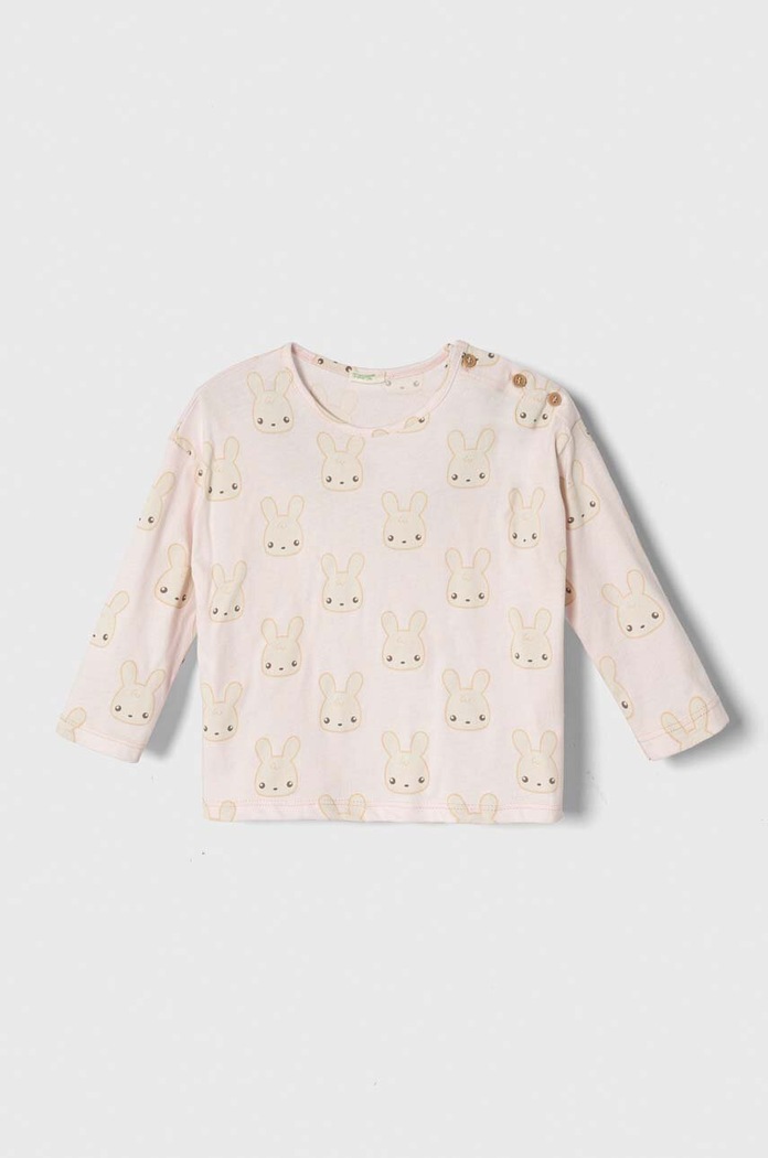 United Colors of Benetton longsleeve bawełniany niemowlęcy wzorzyste różowy 3QUTA103S.W.SEASONAL