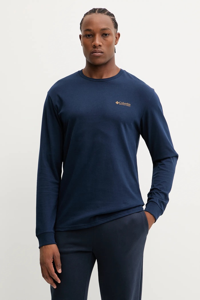 Columbia longsleeve din bumbac Explorers Canyon uni bleumarin 2054553