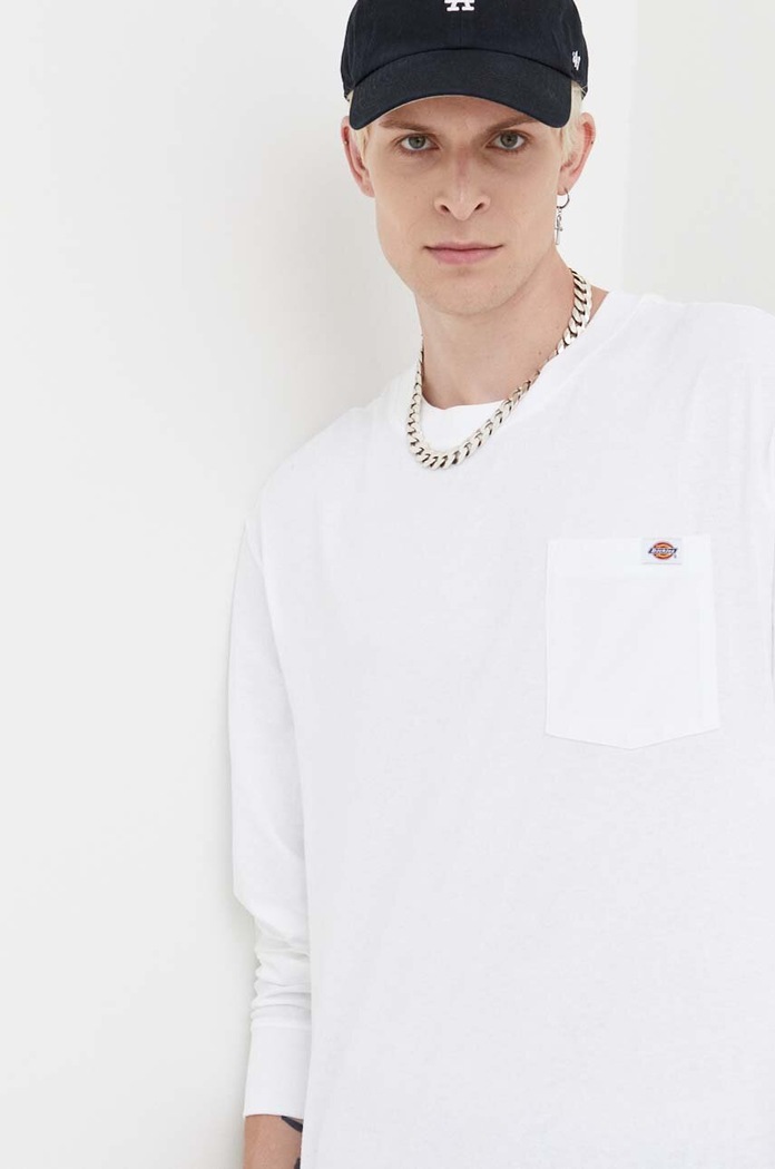 Bavlněné tričko s dlouhým rukávem Dickies bílá DK0A4YGHWHX1