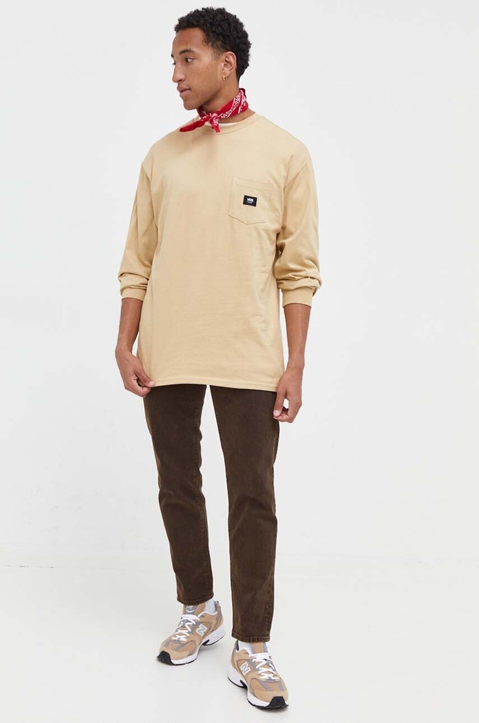 Bavlněné tričko s dlouhým rukávem Vans VN00001AYUU1 béžová AW23