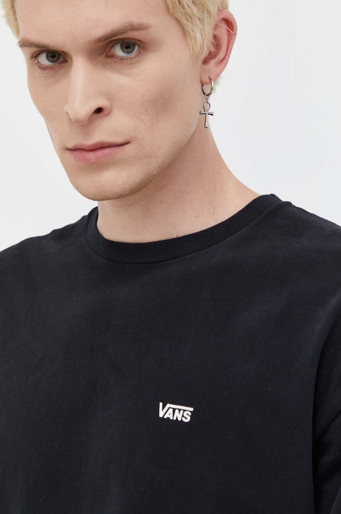 Longsleeve din bumbac Vans VN0008TNBLK1 negru