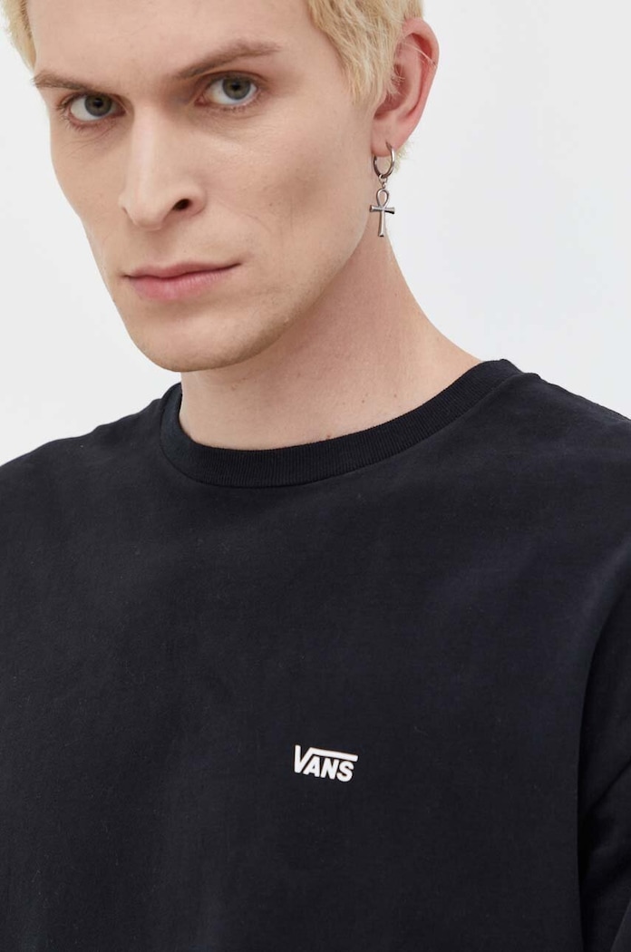 Longsleeve din bumbac Vans VN0008TNBLK1 negru