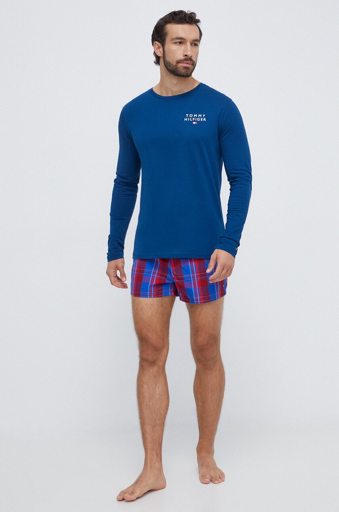Tommy Hilfiger longsleeve bawełniany lounge UM0UM02984 niebieski NC24