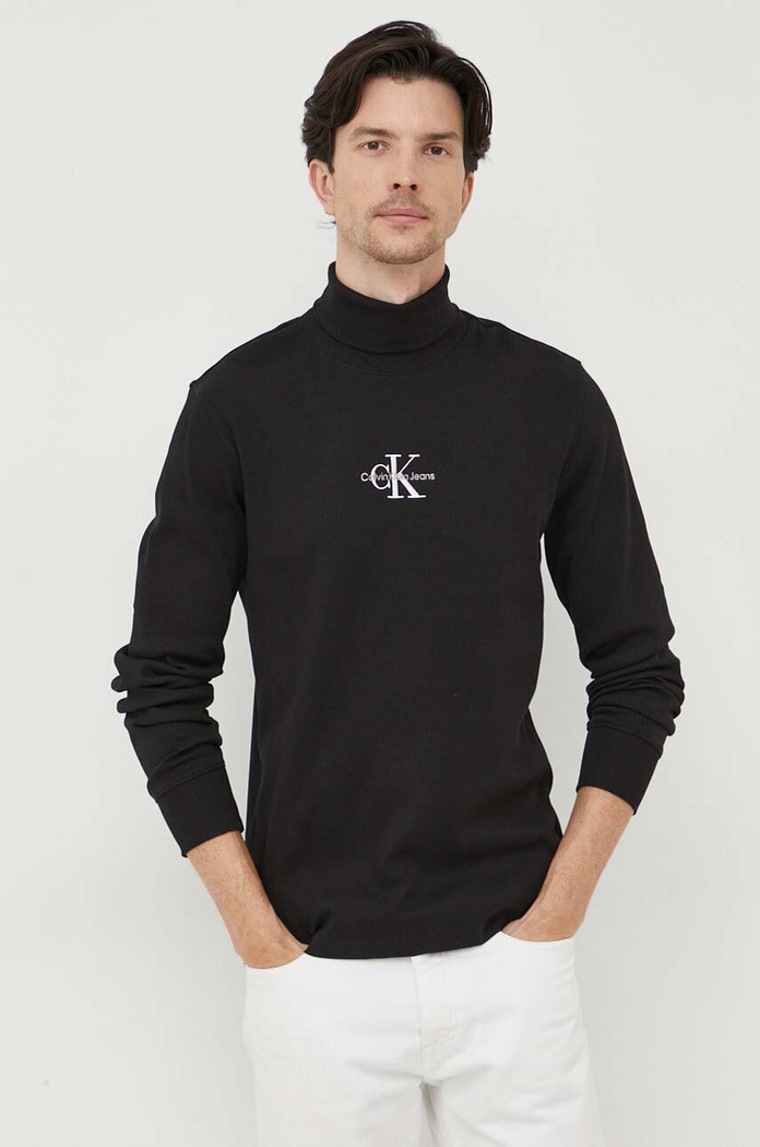 Tričko s dlhým rukávom Calvin Klein Jeans nášivka čierna J30J324003