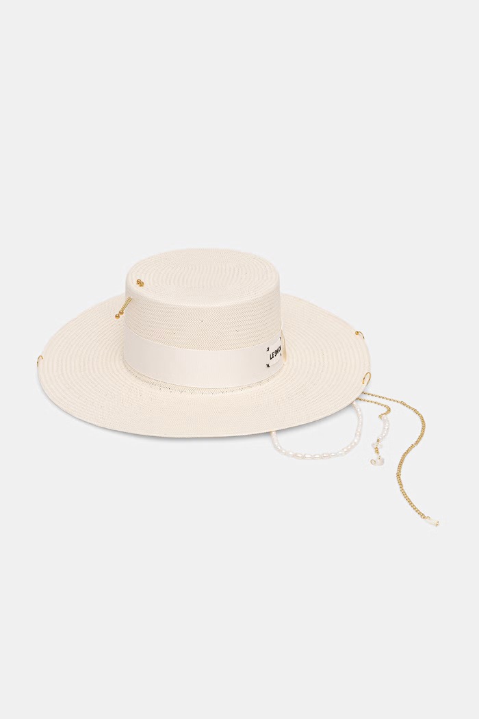 LE SH KA headwear Kapelusz damski pleciony White Canotier WhiteCanotier