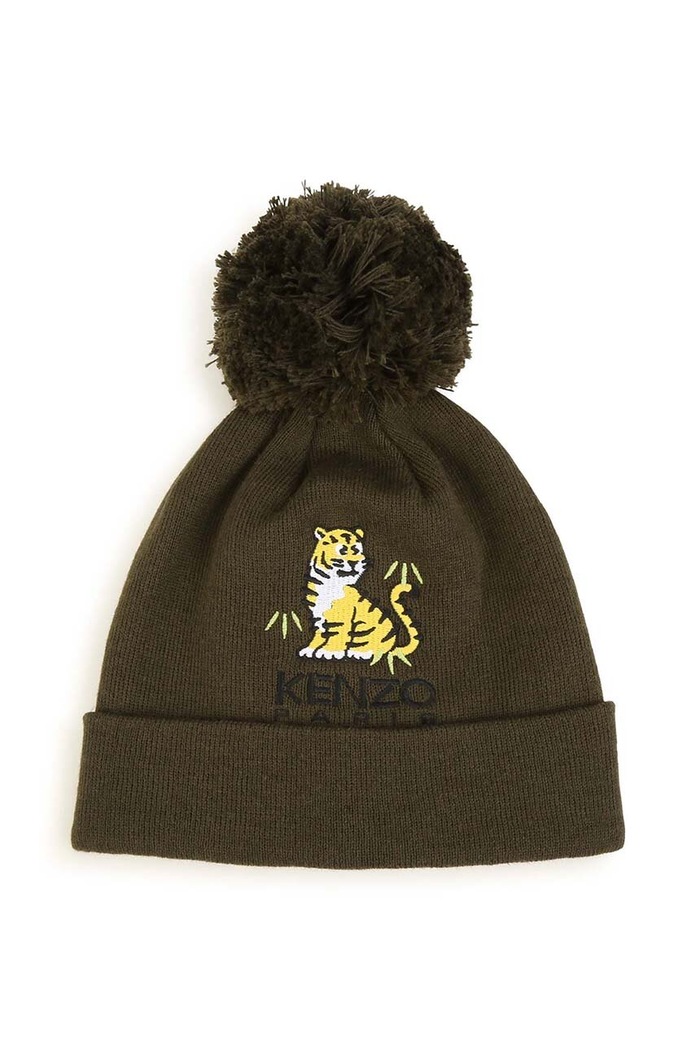 Kenzo Kids czapka z domieszką kaszmiru dziecięca z domieszką wełny zielony K51031.54.56