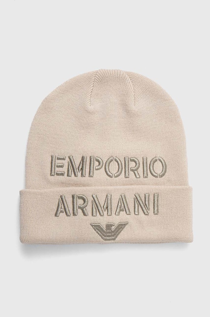 Dječja kapa s dodatkom vune Emporio Armani natpis bež 404688.3F570