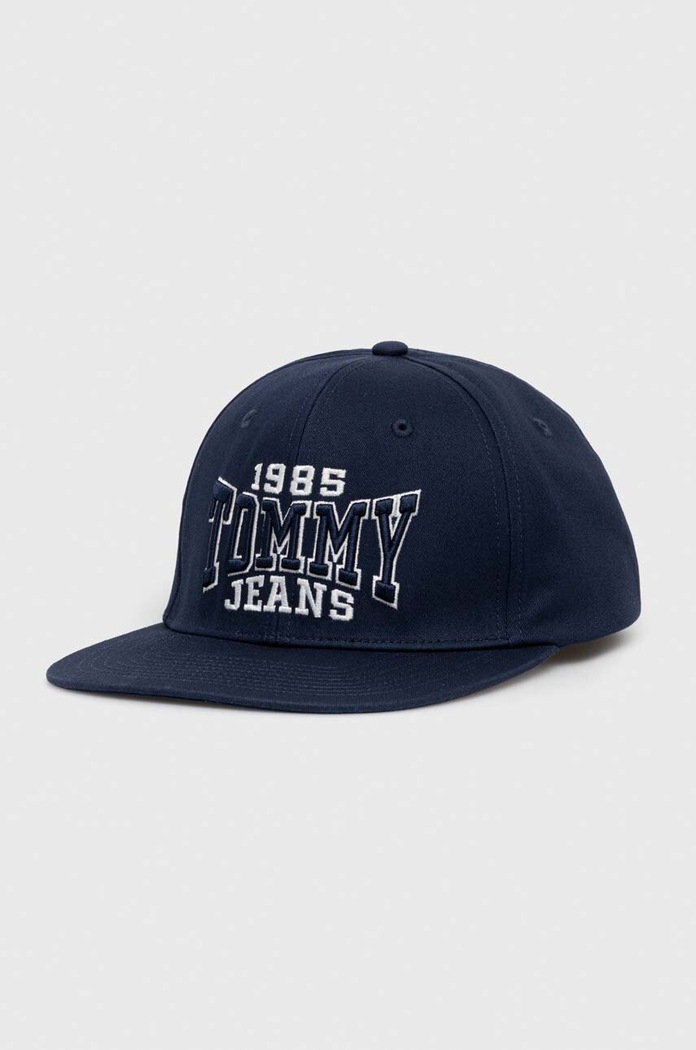Βαμβακερό καπέλο του μπέιζμπολ Tommy Jeans απλικέ σκούρο μπλε AM0AM11185