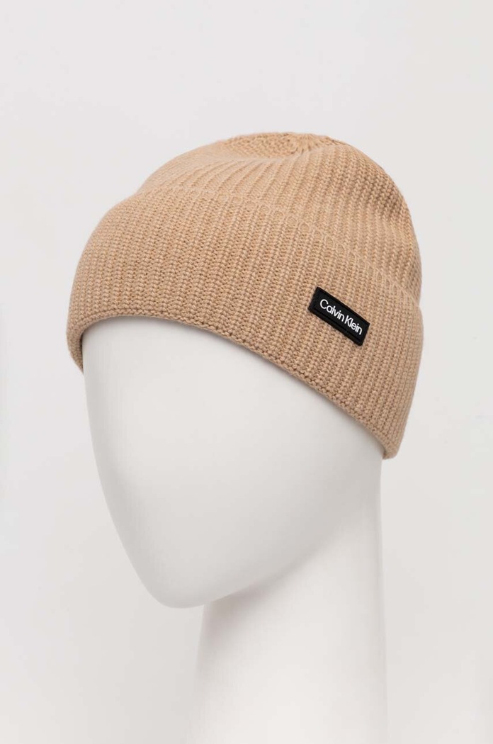 Шапка с вълна Calvin Klein K50K510657 бежов AW23