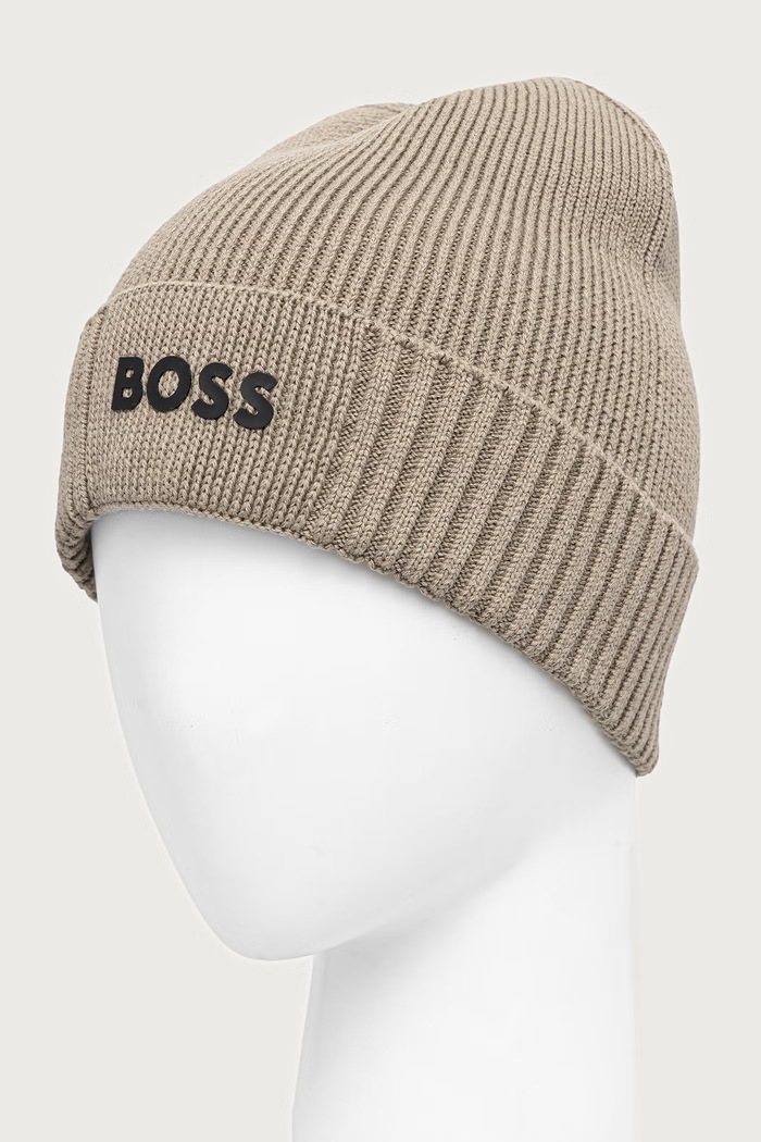 Akcesoria BOSS Green Czapka męska z dodatkiem wełny Asic_Beanie-X 50499423 beżowy
