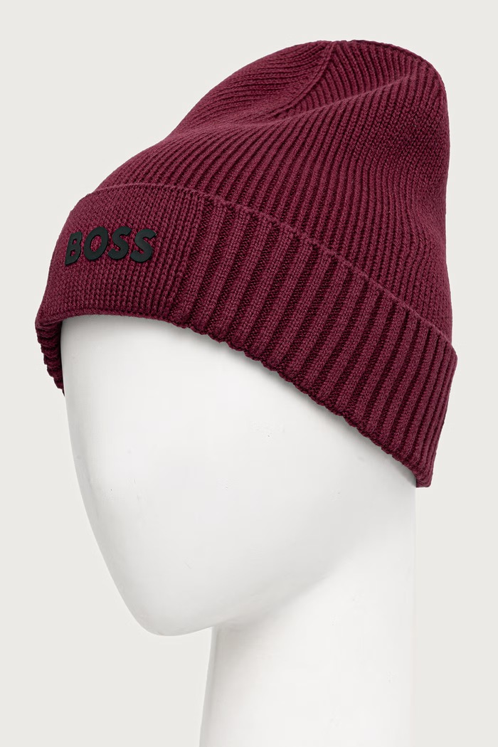 Akcesoria BOSS Green Czapka męska z dodatkiem wełny Asic_Beanie-X 50499423 bordowy