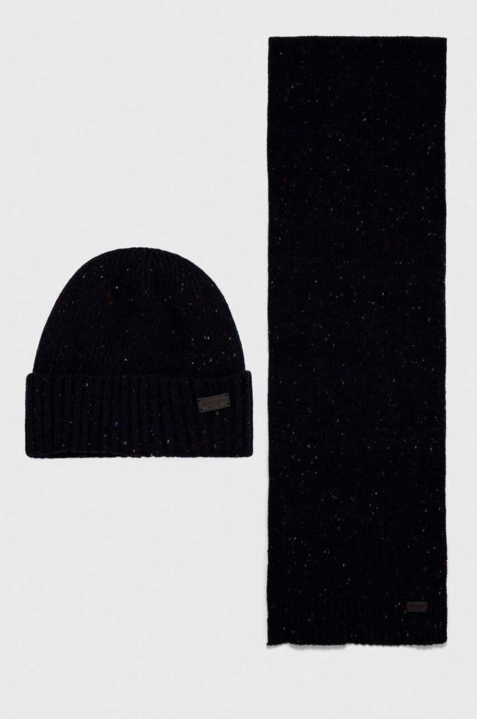 Barbour beanie and scarf Carlton Fleck Beanie & Scarf Gift Set wool-blend navy MGS0047