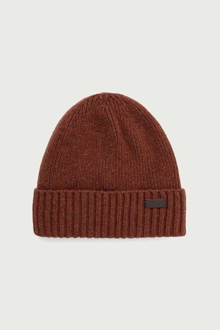 Barbour Czapka beanie męska z wełną Carlton Beanie pomarańczowy MHA0449