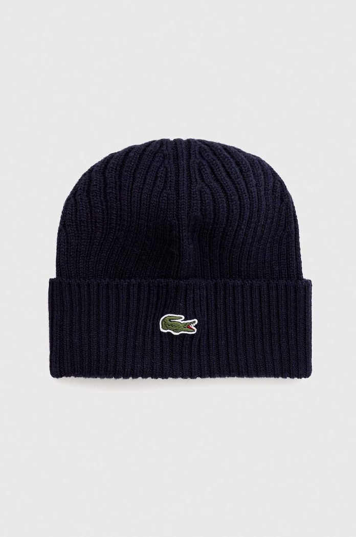 Μάλλινο σκουφί Lacoste απλικέ σκούρο μπλε RB0001