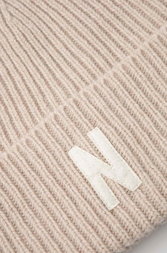Akcesoria Norse Projects czapka wełniana Merino Lambswool Rib N Logo Beanie N95.0953.2064 beżowy