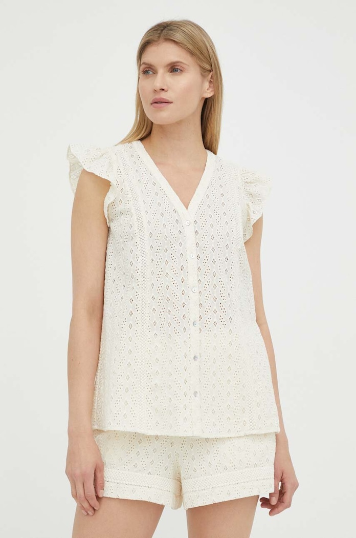 Bavlnená košeľa Bruuns Bazaar Myrtle Kamille BBW3380 béžová AW23
