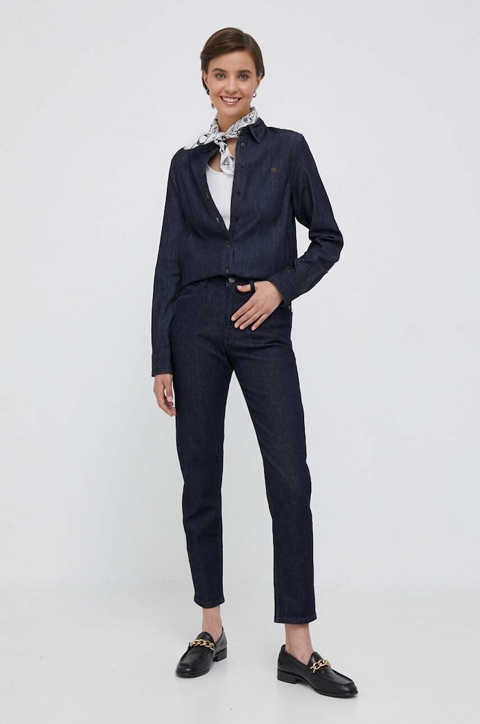 Τζιν πουκάμισο Lauren Ralph Lauren 200910353 σκούρο μπλε AW24