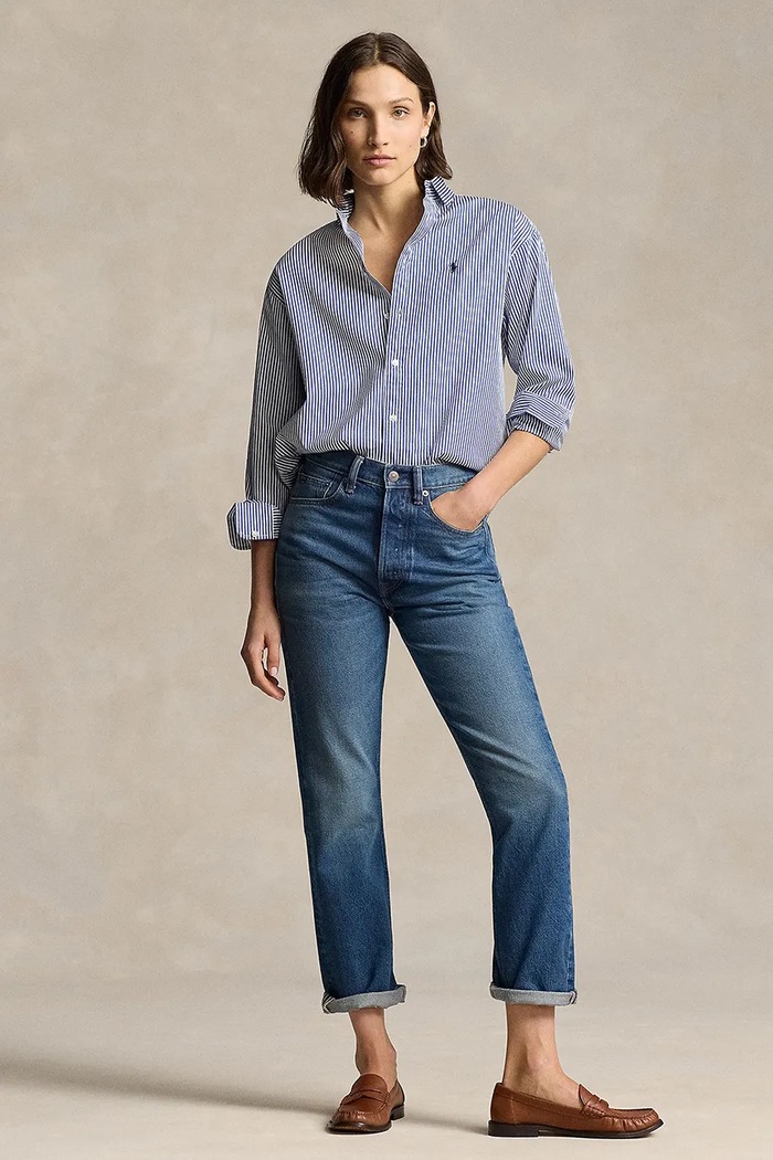 Oblečení Polo Ralph Lauren košile dámská bavlněná 211910743 modrá