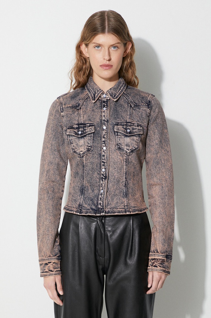 Džínová košile Guess Originals slim růžová EW3YG28D4ON0