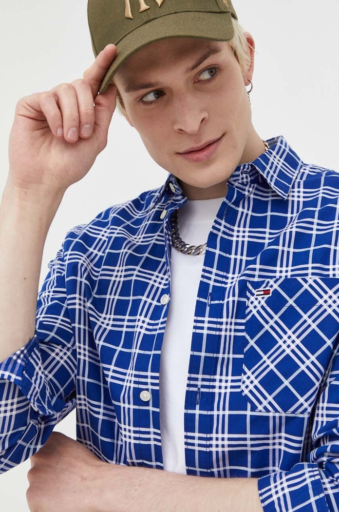 Pamučna košulja Tommy Jeans DM0DM16608 mornarsko plava