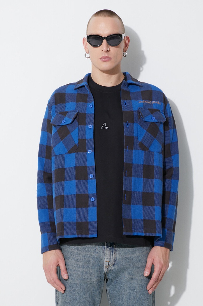 Βαμβακερό πουκάμισο Universal Works L/S Utility Shirt κανονικό μπλε 29177