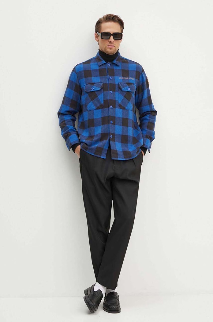 Universal Works cămașă din bumbac L/S UTILITY SHIRT 29177 albastru AW23