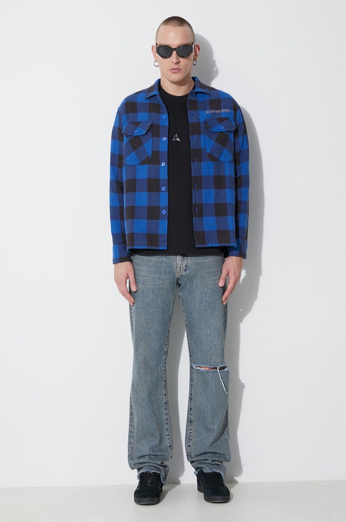 Βαμβακερό πουκάμισο Universal Works L/S Utility Shirt 29177 μπλε AW23