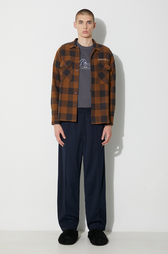 Βαμβακερό πουκάμισο Universal Works L/S Utility Shirt 29177 καφέ AW23