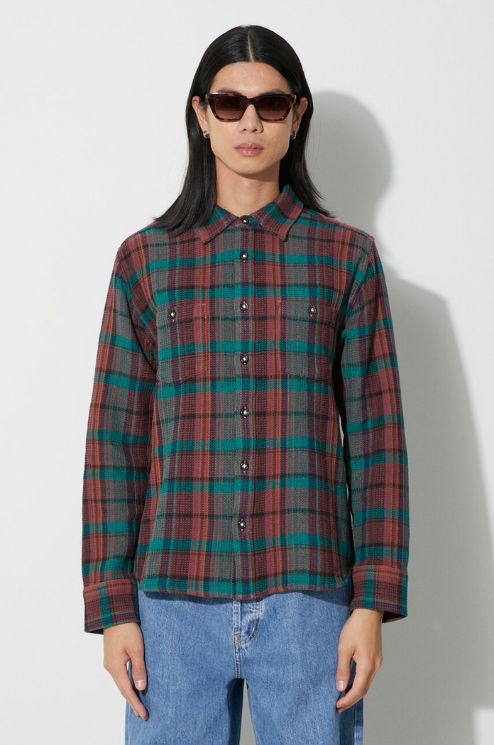 Corridor Cămașă din bumbac Ruby Waffle Madras LS verde LS0127