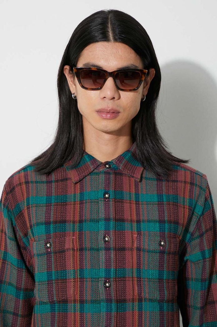 Cămașă din bumbac Ruby Waffle Madras LS Corridor verde LS0127