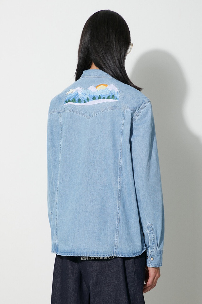 Clothing Corridor denim shirt Mountain Embroidery Western WT0067 blue