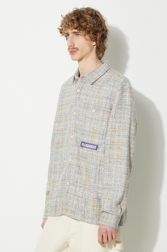 Košulja s primjesom vune PLEASURES Periodic Work Shirt PLEASURES P23W028.GREY siva