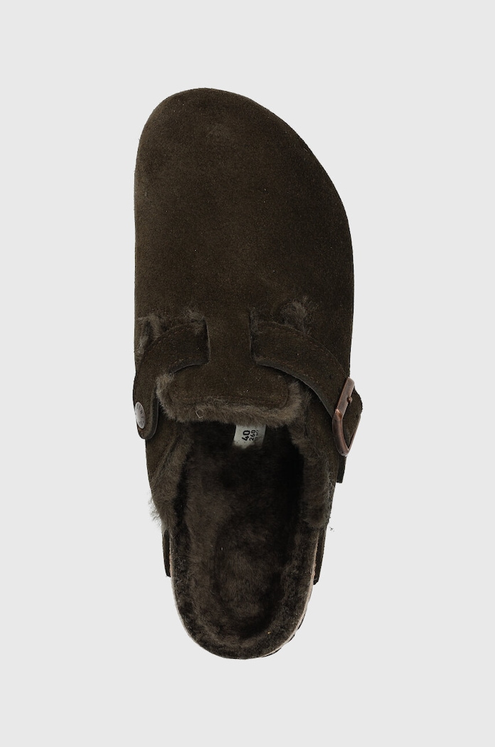 Birkenstock klapki zamszowe Boston FUR brązowy 1020529