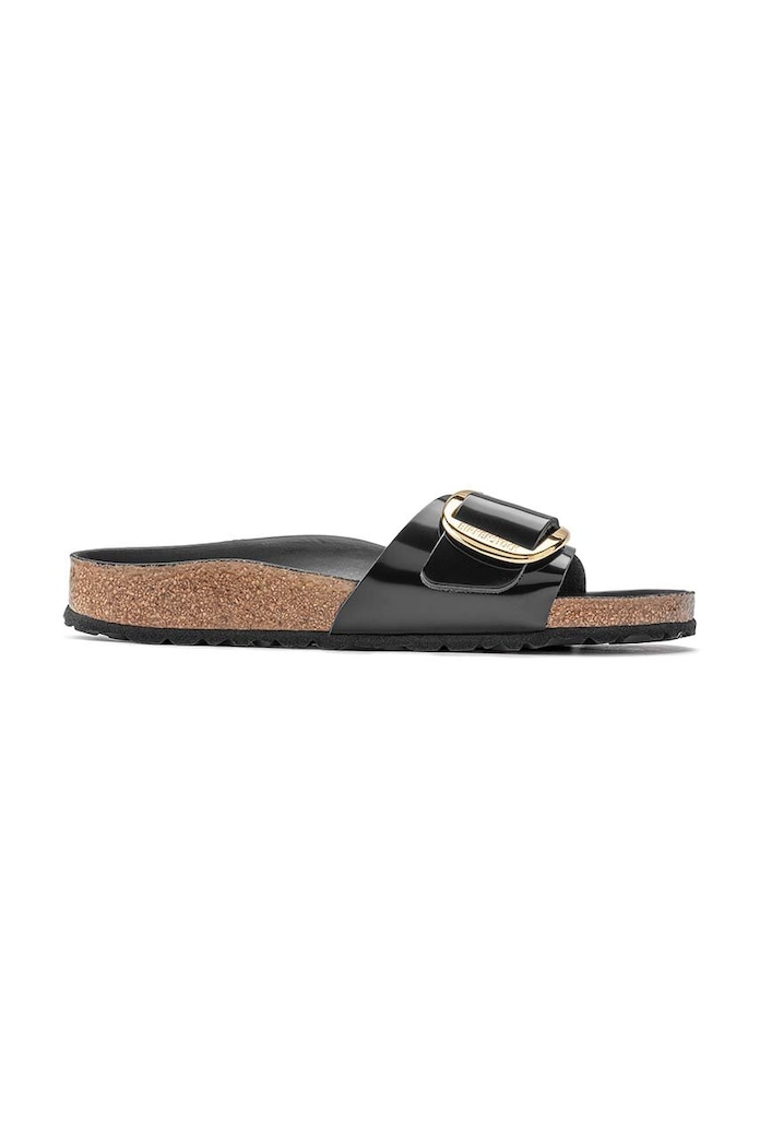 Birkenstock ciabatte slide in pelle Madrid pelle fiore nero 1022541