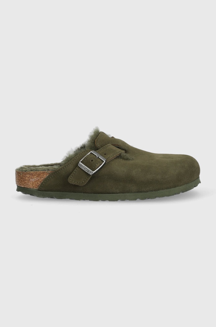 Замшеві шльопанці Birkenstock Boston віденський зелений 1025667