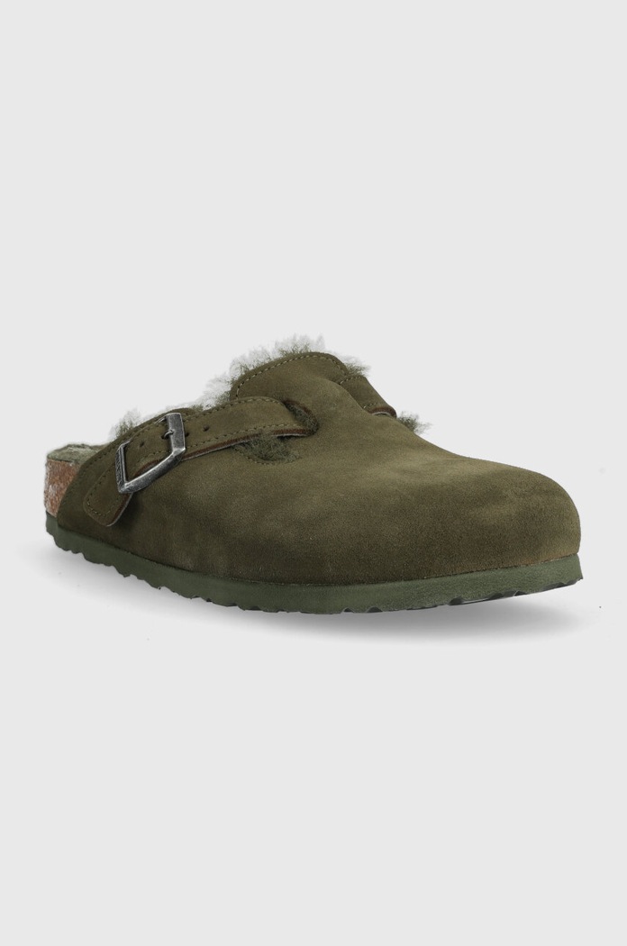 Замшеві шльопанці Birkenstock Boston 1025667 зелений AW23