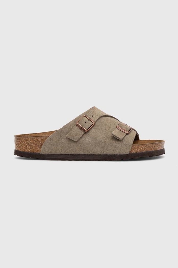 Birkenstock klapki zamszowe Zürich płaski szary 50463