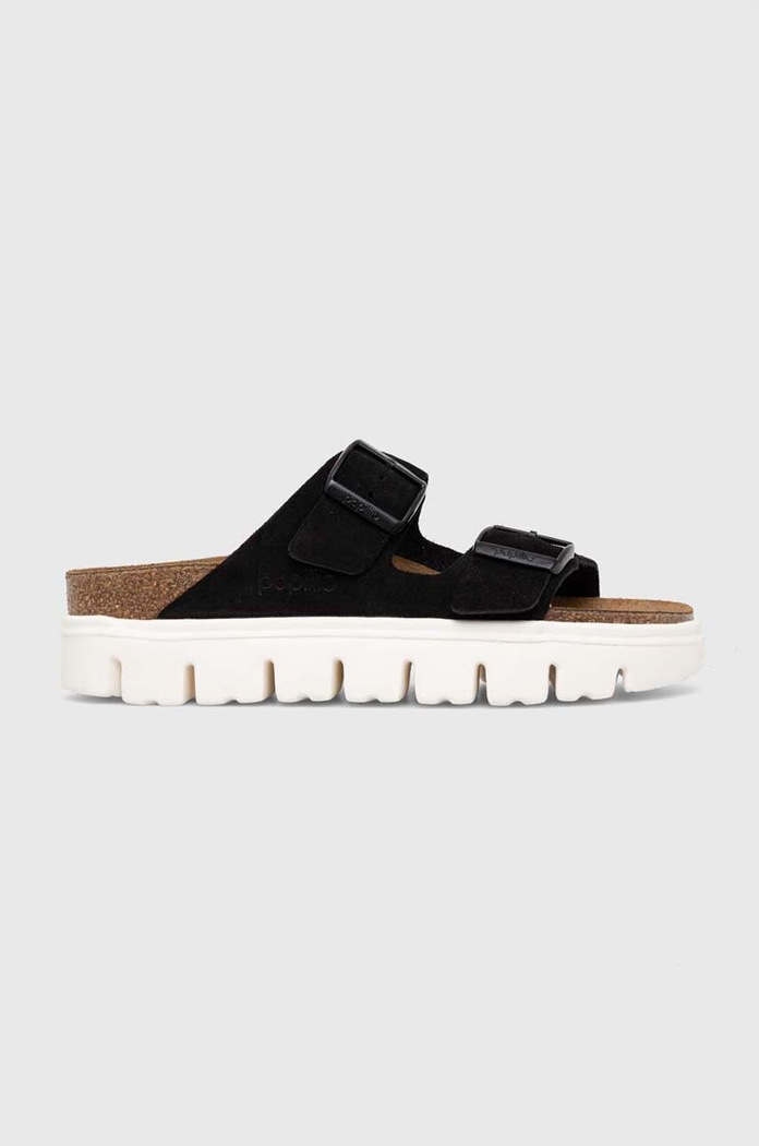 Birkenstock papuci din piele piele întoarsă negru 1023717