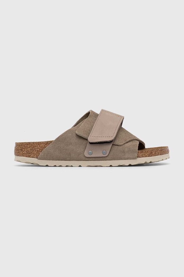 Birkenstock klapki zamszowe Kyoto płaski szary 1015573