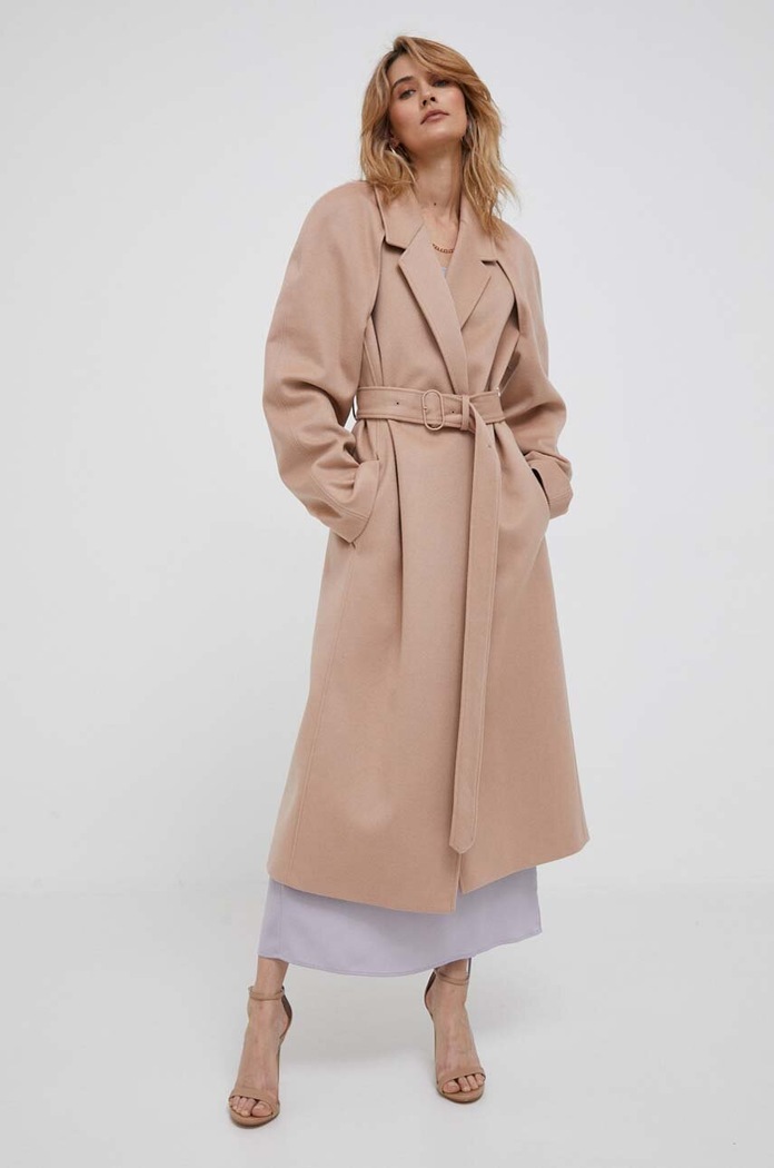 Vlnený kabát Calvin Klein bez kapucne ružová K20K205496