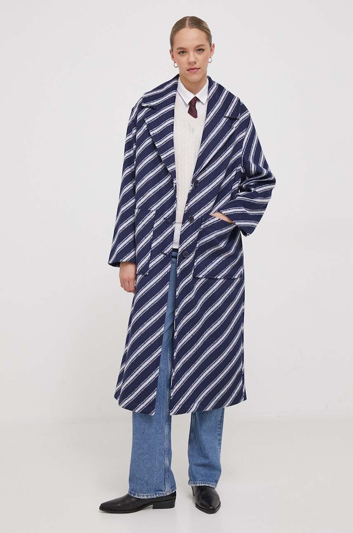 United Colors of Benetton płaszcz z domieszką wełny 2LJWDN03G.70U niebieski AW23