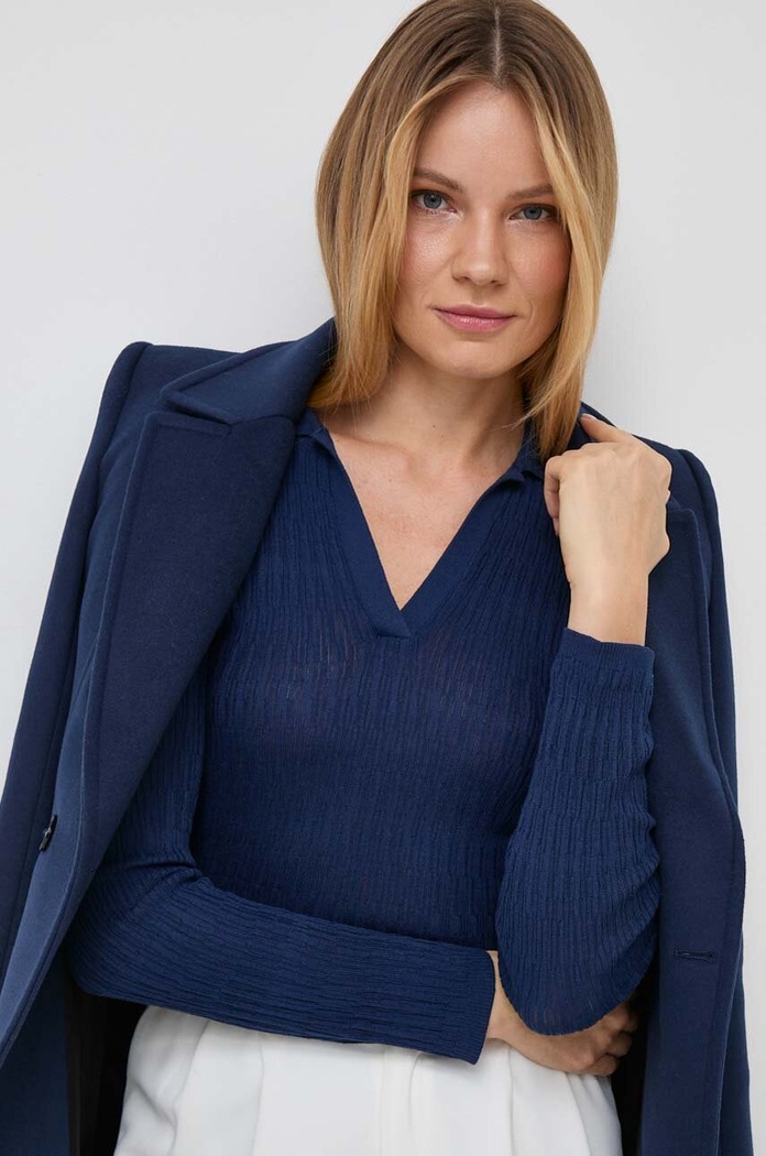 Patrizia Pepe płaszcz wełniany 2O0118.A171 granatowy