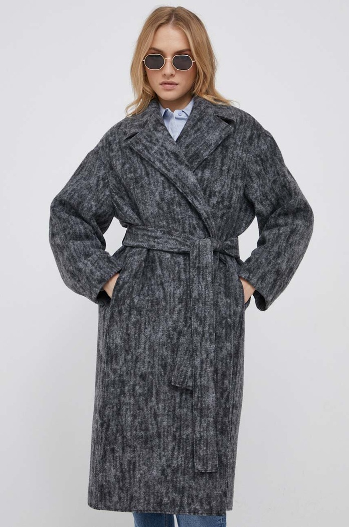 Plašč s primesjo volne Calvin Klein K20K205942 siva AW23
