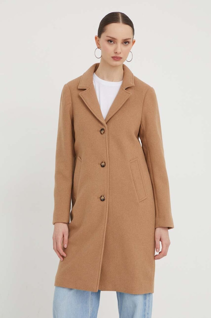 Abercrombie & Fitch płaszcz z domieszką wełny bez kaptura brązowy KI144.1500.400.