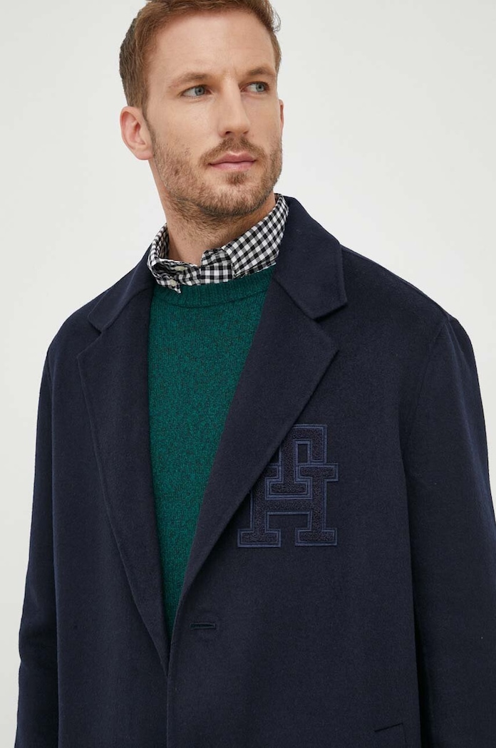 Vlněný kabát Tommy Hilfiger MW0MW32795 námořnická modř
