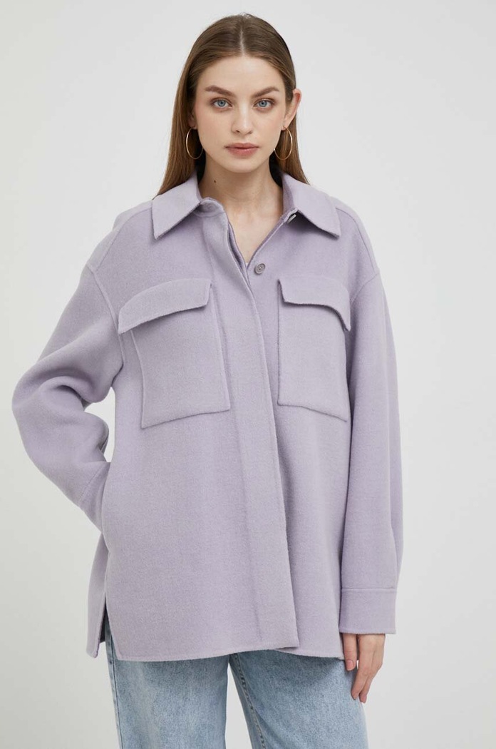 Calvin Klein kurtka wełniana fioletowy K20K205856